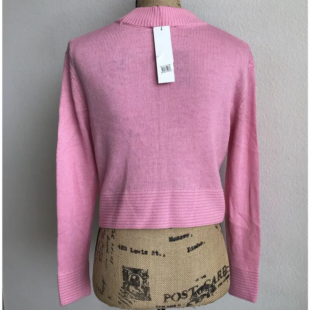 Top Shop Nordstrom Crop Sweater Size 4 Pink Acrylic Cashmere Long Sleeve NEW - Picture 4 of 7